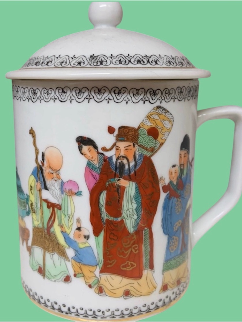 Chinese Traditional Covered Tea Mug vintage mid century
